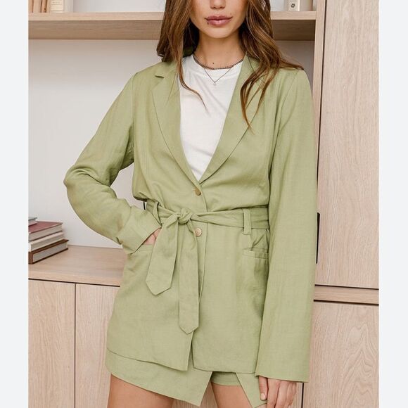Lulu’s Light Green Linen Blend Blazer Jacket Women’s Medium - Picture 1 of 4